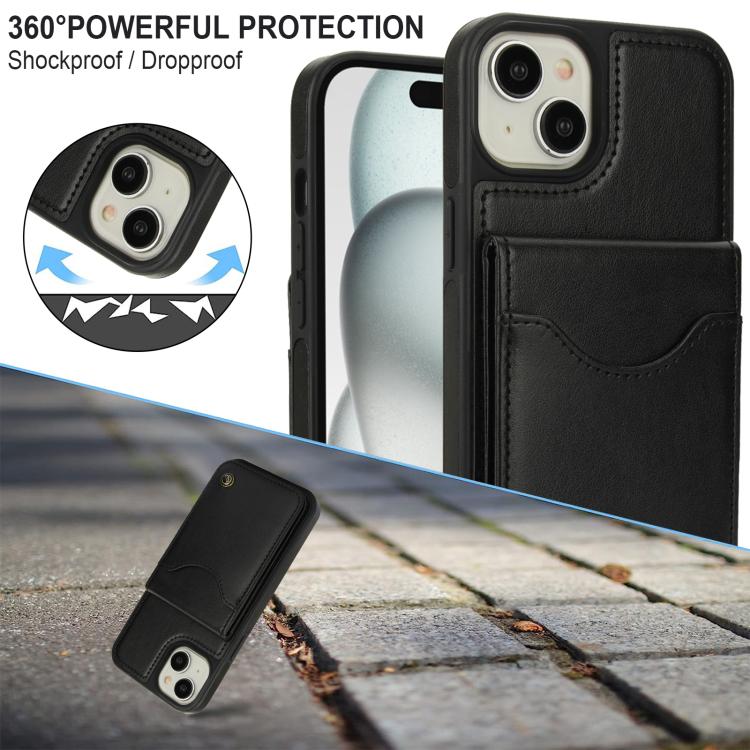 For iPhone 15 Plus AwQuer Vertical Flip Card Bag Holder Leather Phone Case(Black)