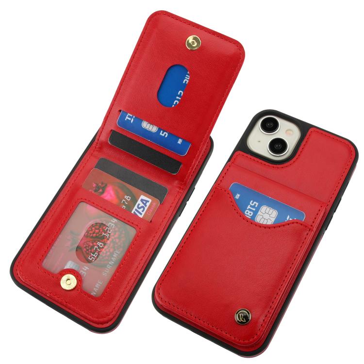 For iPhone 15 Plus AwQuer Vertical Flip Card Bag Holder Leather Phone Case(Red)