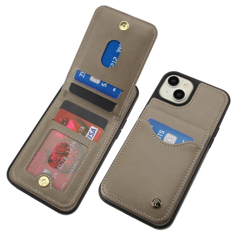 For iPhone 15 Plus AwQuer Vertical Flip Card Bag Holder Leather Phone Case(Grey)