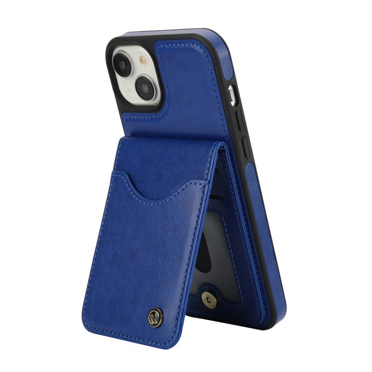 For iPhone 15 Plus AwQuer Vertical Flip Card Bag Holder Leather Phone Case(Blue)