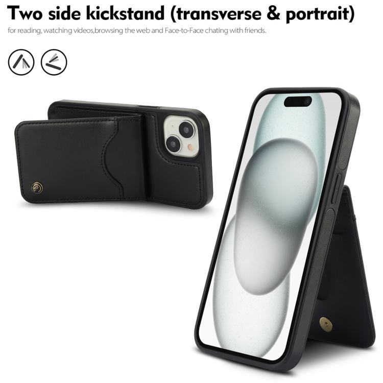 For iPhone 15 AwQuer Vertical Flip Card Bag Holder Leather Phone Case(Black)