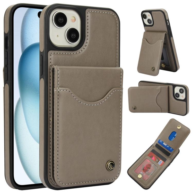 For iPhone 15 AwQuer Vertical Flip Card Bag Holder Leather Phone Case(Grey)