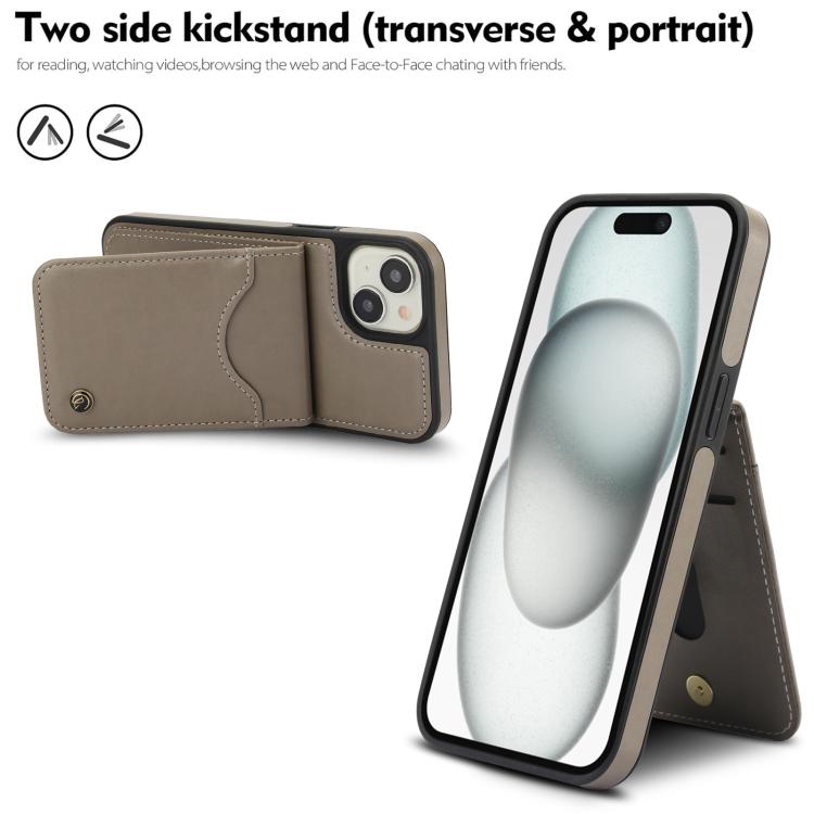 For iPhone 15 AwQuer Vertical Flip Card Bag Holder Leather Phone Case(Grey)