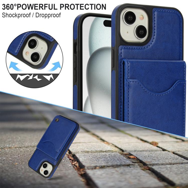 For iPhone 15 AwQuer Vertical Flip Card Bag Holder Leather Phone Case(Blue)