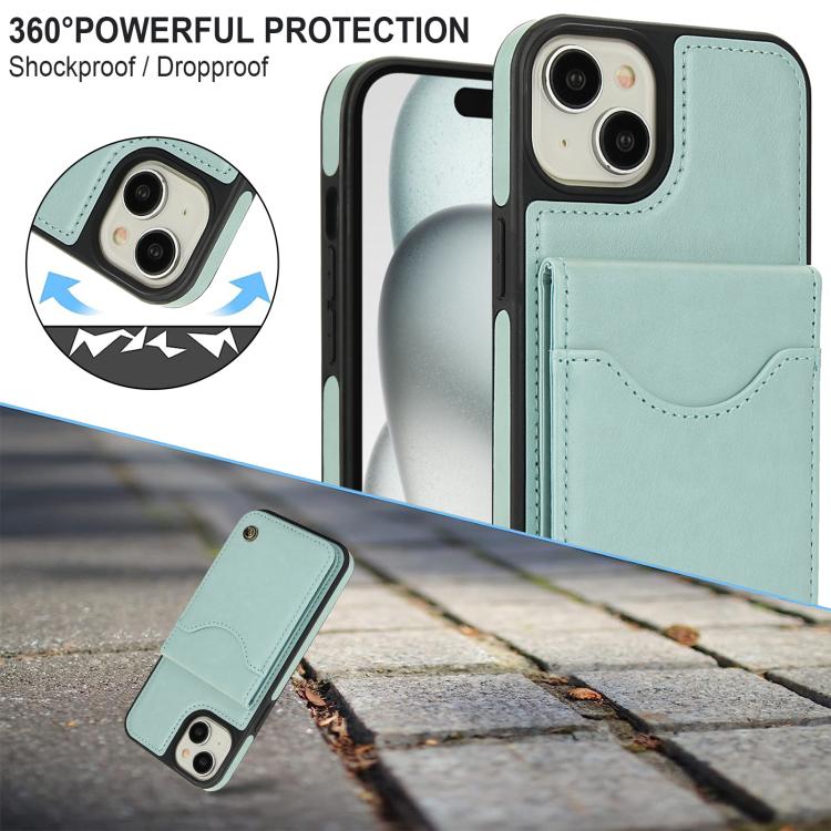 For iPhone 15 AwQuer Vertical Flip Card Bag Holder Leather Phone Case(Green)