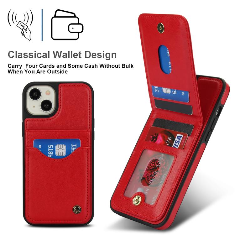 For iPhone 14 Plus AwQuer Vertical Flip Card Bag Holder Leather Phone Case(Red)