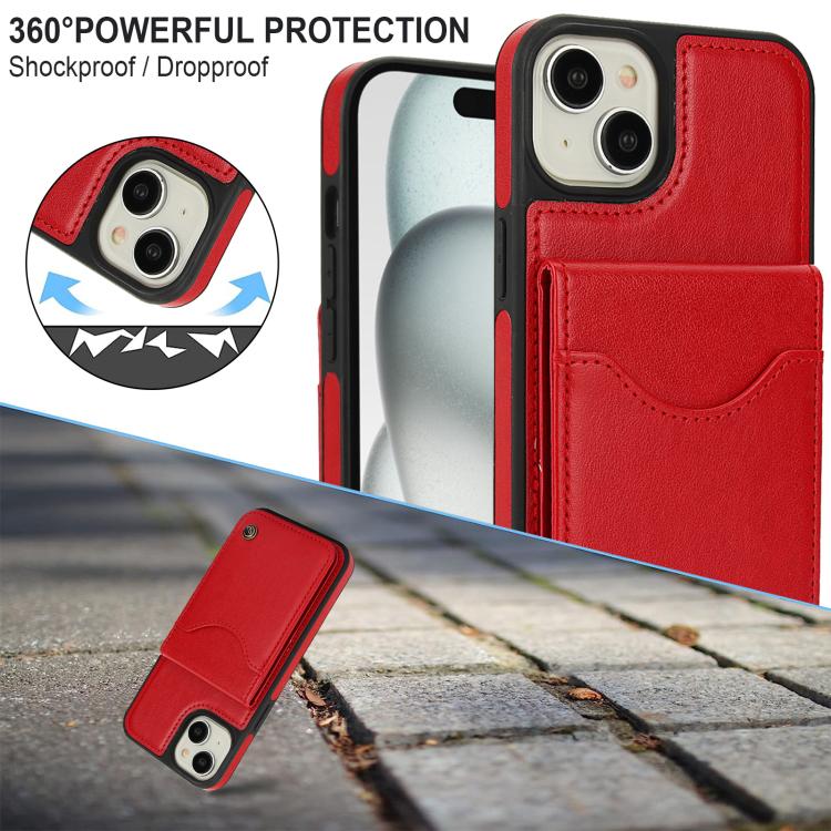 For iPhone 14 Plus AwQuer Vertical Flip Card Bag Holder Leather Phone Case(Red)
