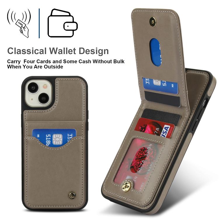 For iPhone 14 Plus AwQuer Vertical Flip Card Bag Holder Leather Phone Case(Grey)