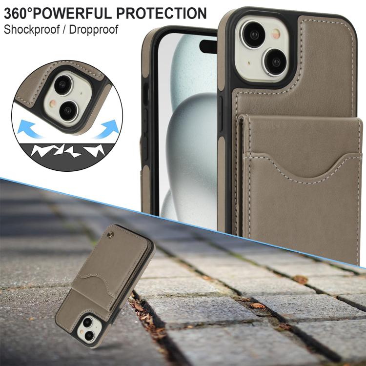 For iPhone 14 Plus AwQuer Vertical Flip Card Bag Holder Leather Phone Case(Grey)