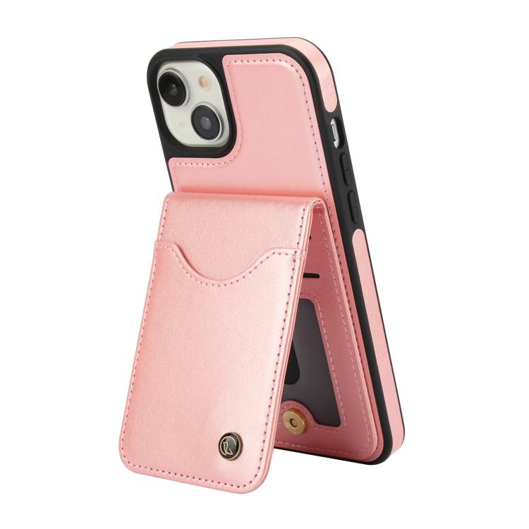 For iPhone 14 Plus AwQuer Vertical Flip Card Bag Holder Leather Phone Case(Rose Gold)