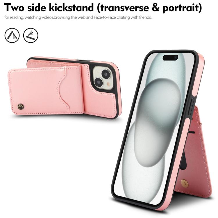 For iPhone 14 Plus AwQuer Vertical Flip Card Bag Holder Leather Phone Case(Rose Gold)
