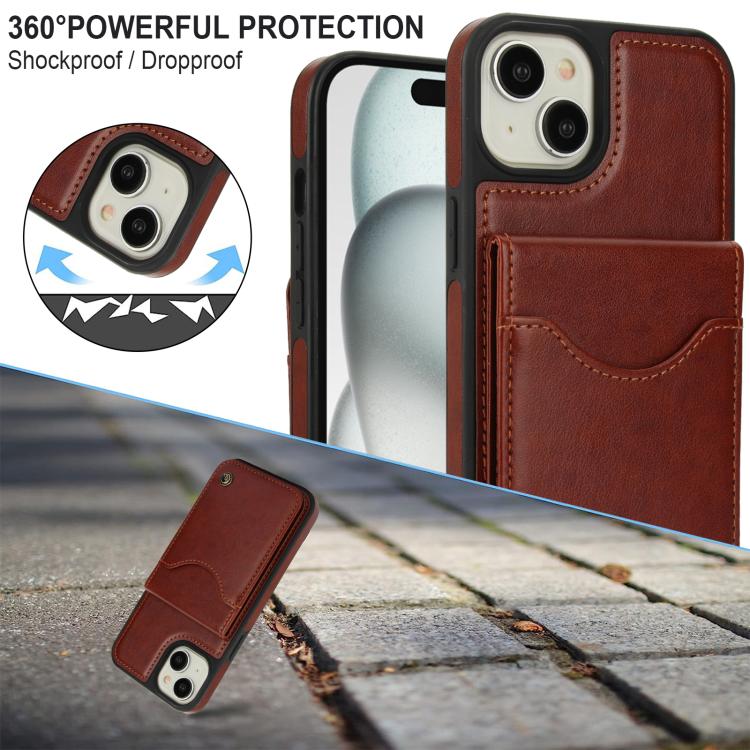 For iPhone 14 Plus AwQuer Vertical Flip Card Bag Holder Leather Phone Case(Brown)