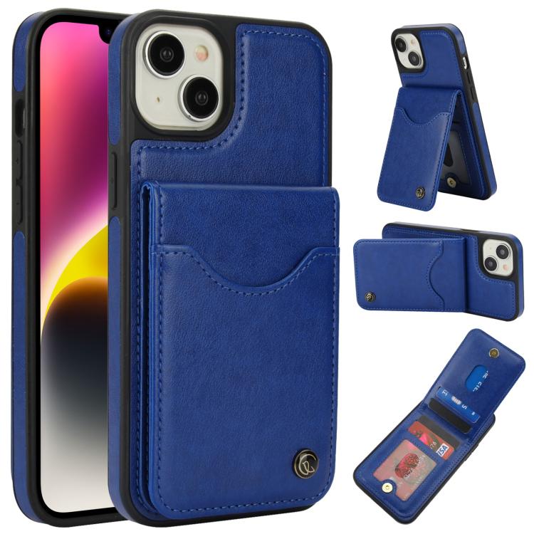 For iPhone 14 / 13 AwQuer Vertical Flip Card Bag Holder Leather Phone Case(Blue)