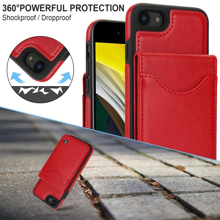 For iPhone 7 / 8 / SE 2022 AwQuer Vertical Flip Card Bag Holder Leather Phone Case(Red)