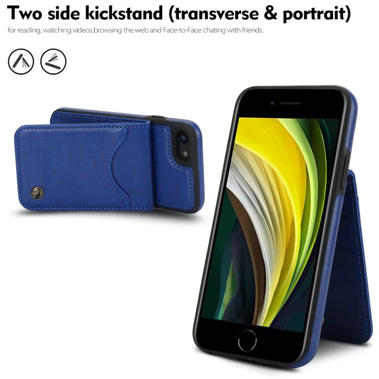 For iPhone 7 / 8 / SE 2022 AwQuer Vertical Flip Card Bag Holder Leather Phone Case(Blue)