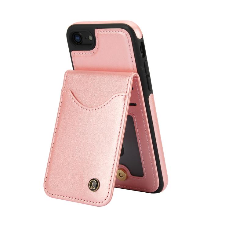 For iPhone 7 / 8 / SE 2022 AwQuer Vertical Flip Card Bag Holder Leather Phone Case(Rose Gold)