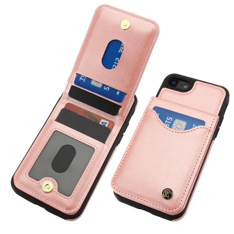 For iPhone 7 / 8 / SE 2022 AwQuer Vertical Flip Card Bag Holder Leather Phone Case(Rose Gold)