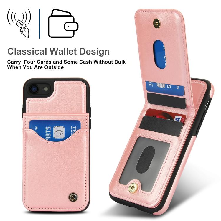 For iPhone 7 / 8 / SE 2022 AwQuer Vertical Flip Card Bag Holder Leather Phone Case(Rose Gold)