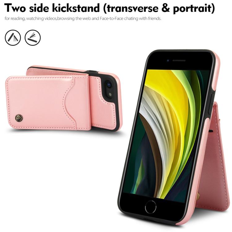 For iPhone 7 / 8 / SE 2022 AwQuer Vertical Flip Card Bag Holder Leather Phone Case(Rose Gold)