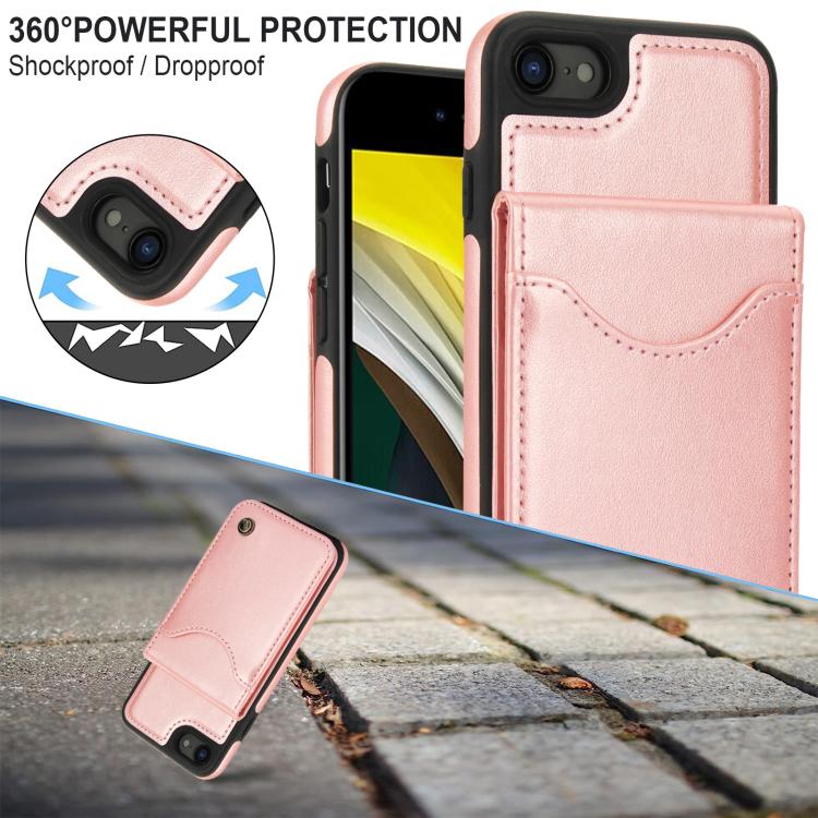 For iPhone 7 / 8 / SE 2022 AwQuer Vertical Flip Card Bag Holder Leather Phone Case(Rose Gold)