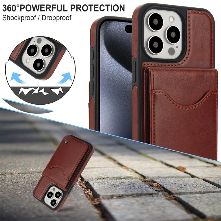For iPhone 13 Pro Max AwQuer Vertical Flip Card Bag Holder Leather Phone Case(Brown)