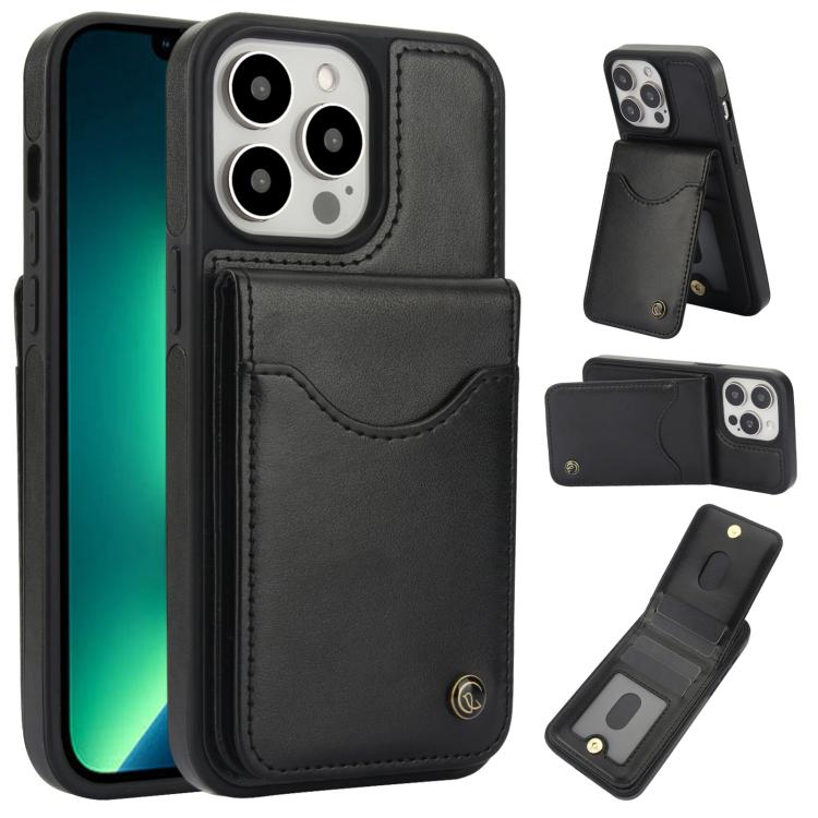 For iPhone 13 Pro AwQuer Vertical Flip Card Bag Holder Leather Phone Case(Black)