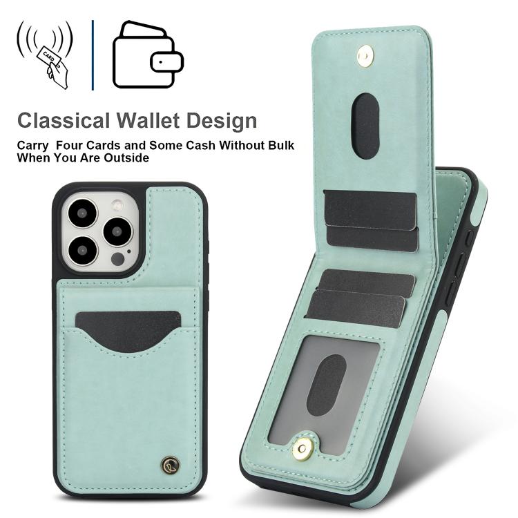 For iPhone 13 Pro AwQuer Vertical Flip Card Bag Holder Leather Phone Case(Green)