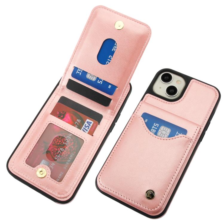 For iPhone 12 / 12 Pro AwQuer Vertical Flip Card Bag Holder Leather Phone Case(Rose Gold)