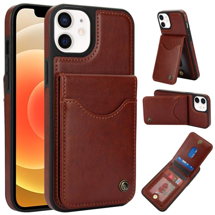 For iPhone 12 / 12 Pro AwQuer Vertical Flip Card Bag Holder Leather Phone Case(Brown)