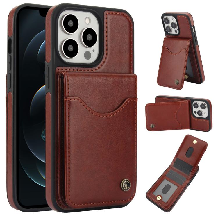 For iPhone 12 Pro Max AwQuer Vertical Flip Card Bag Holder Leather Phone Case(Brown)