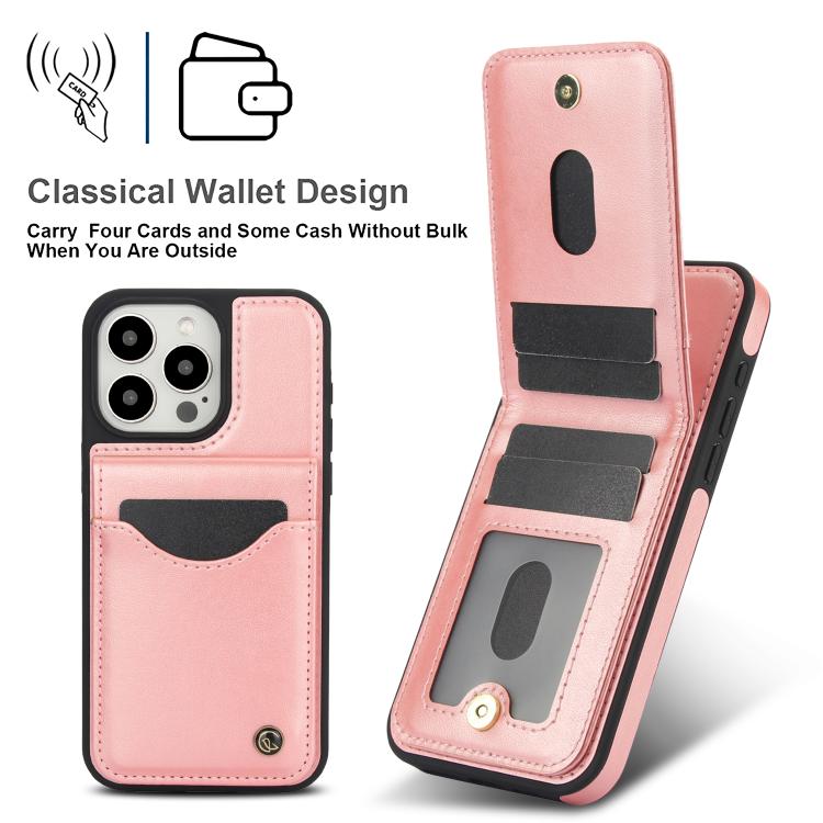 For iPhone 11 Pro Max AwQuer Vertical Flip Card Bag Holder Leather Phone Case(Rose Gold)