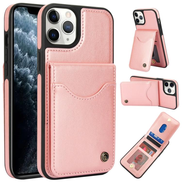 For iPhone 11 Pro AwQuer Vertical Flip Card Bag Holder Leather Phone Case(Rose Gold)