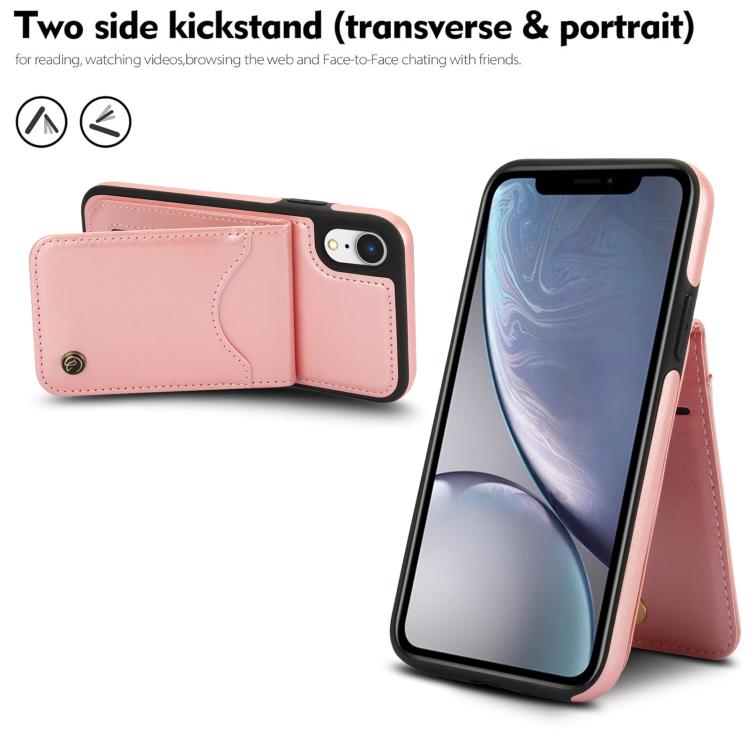 For iPhone X / XS AwQuer Vertical Flip Card Bag Holder Leather Phone Case(Rose Gold)