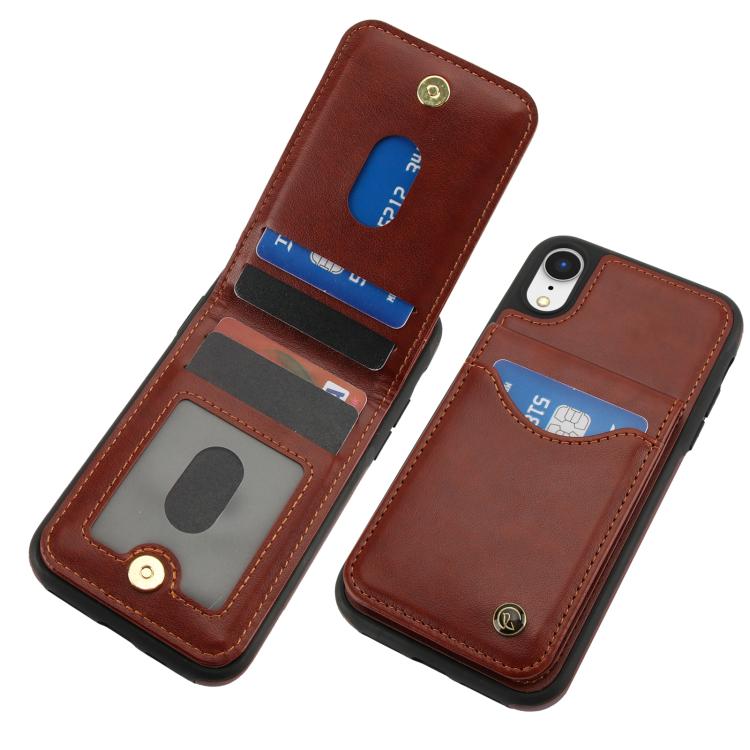 For iPhone X / XS AwQuer Vertical Flip Card Bag Holder Leather Phone Case(Brown)
