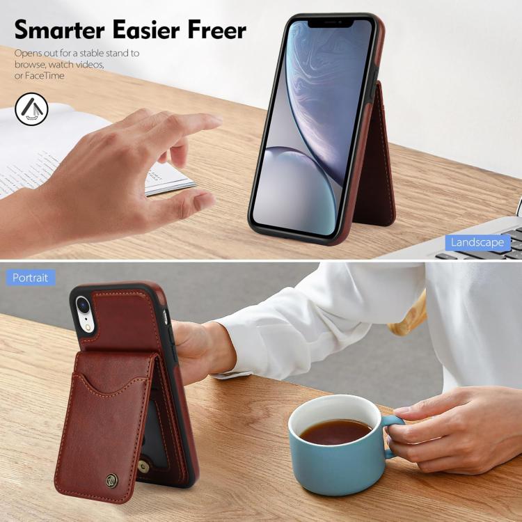 For iPhone X / XS AwQuer Vertical Flip Card Bag Holder Leather Phone Case(Brown)