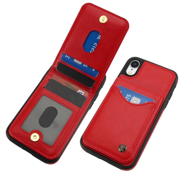 For iPhone XR AwQuer Vertical Flip Card Bag Holder Leather Phone Case(Red)