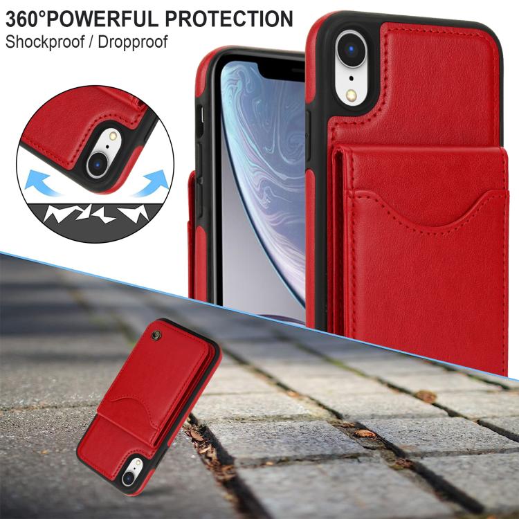 For iPhone XR AwQuer Vertical Flip Card Bag Holder Leather Phone Case(Red)
