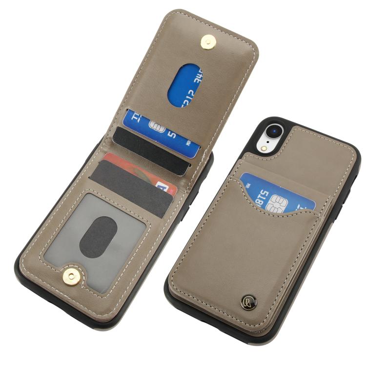 For iPhone XR AwQuer Vertical Flip Card Bag Holder Leather Phone Case(Grey)