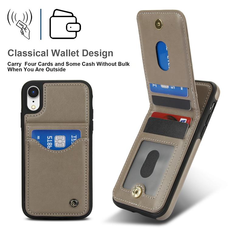 For iPhone XR AwQuer Vertical Flip Card Bag Holder Leather Phone Case(Grey)