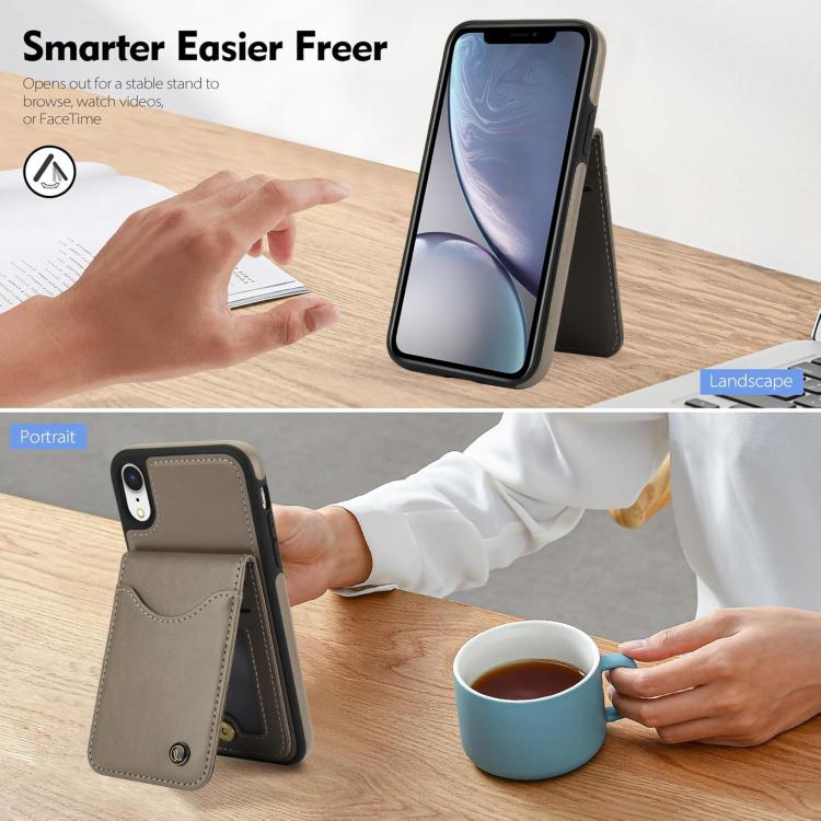 For iPhone XR AwQuer Vertical Flip Card Bag Holder Leather Phone Case(Grey)
