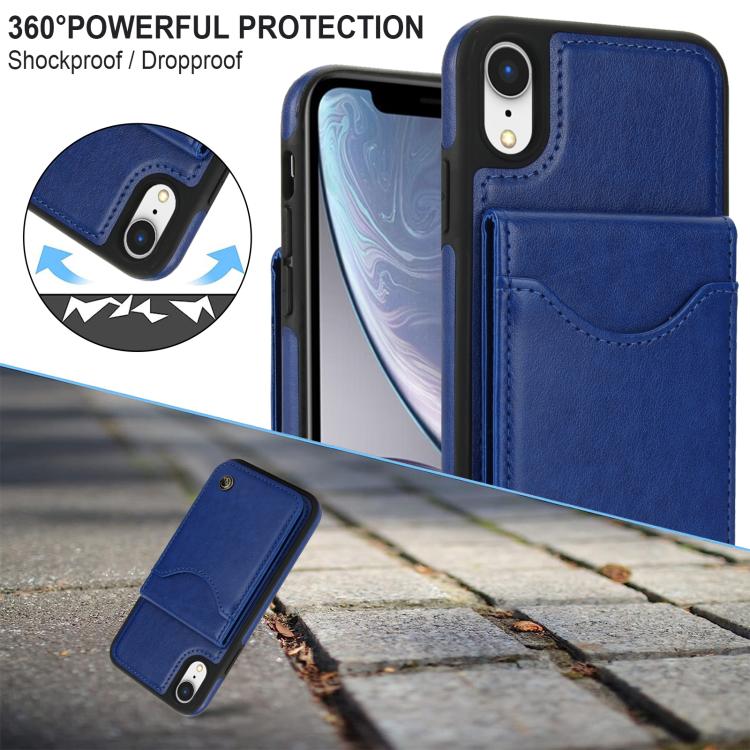 For iPhone XR AwQuer Vertical Flip Card Bag Holder Leather Phone Case(Blue)