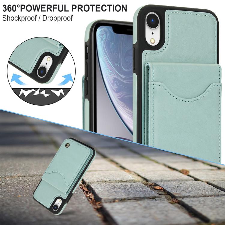 For iPhone XR AwQuer Vertical Flip Card Bag Holder Leather Phone Case(Green)