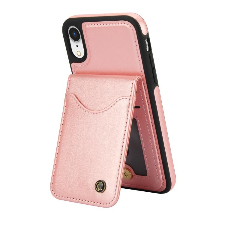 For iPhone XR AwQuer Vertical Flip Card Bag Holder Leather Phone Case(Rose Gold)