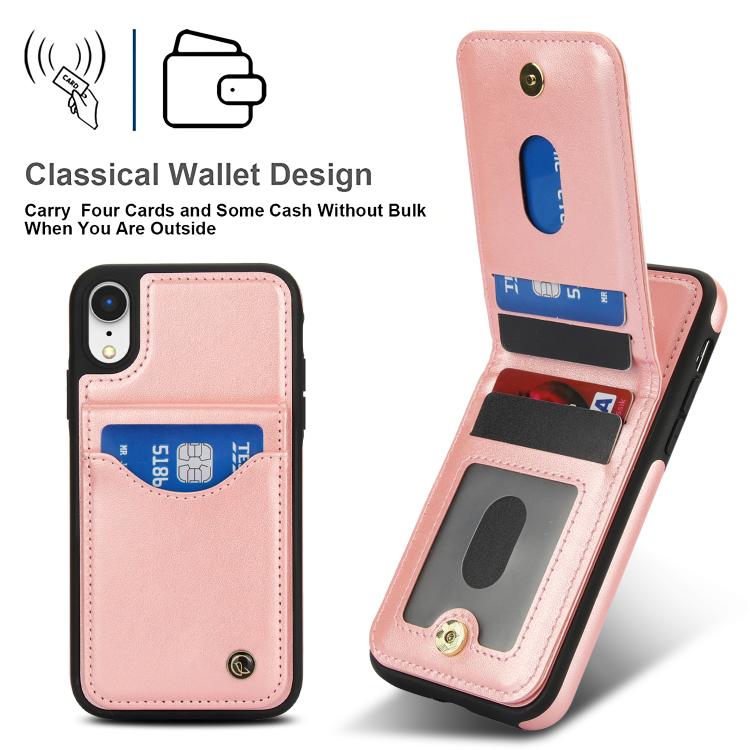 For iPhone XR AwQuer Vertical Flip Card Bag Holder Leather Phone Case(Rose Gold)