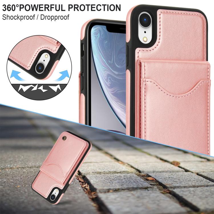 For iPhone XR AwQuer Vertical Flip Card Bag Holder Leather Phone Case(Rose Gold)