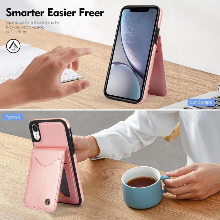 For iPhone XR AwQuer Vertical Flip Card Bag Holder Leather Phone Case(Rose Gold)