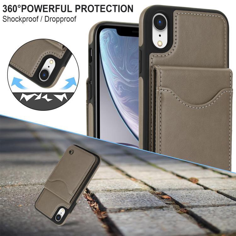 For iPhone XS Max AwQuer Vertical Flip Card Bag Holder Leather Phone Case(Grey)