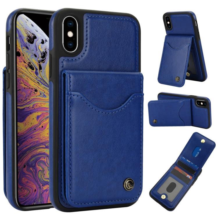 For iPhone XS Max AwQuer Vertical Flip Card Bag Holder Leather Phone Case(Blue)