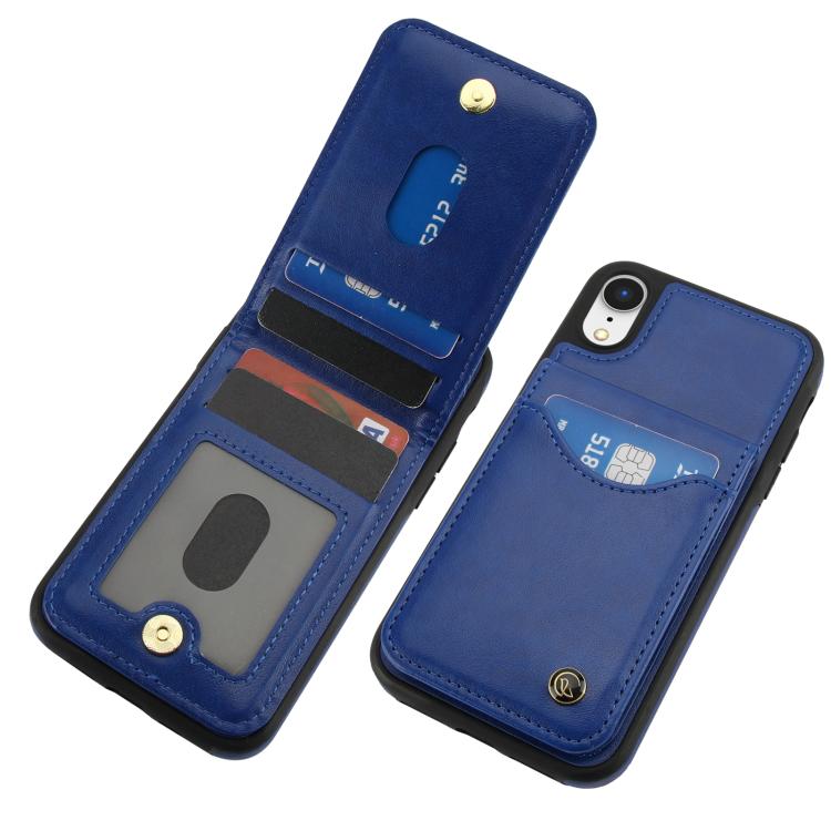 For iPhone XS Max AwQuer Vertical Flip Card Bag Holder Leather Phone Case(Blue)