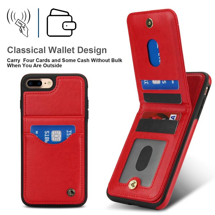 For iPhone 7 Plus / 8 Plus AwQuer Vertical Flip Card Bag Holder Leather Phone Case(Red)